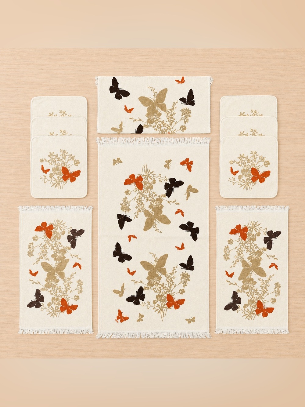 Vintage Canon Retro 70s MCM Butterfly 10-Pc Set Bath, Hand, Washcloths Set USA